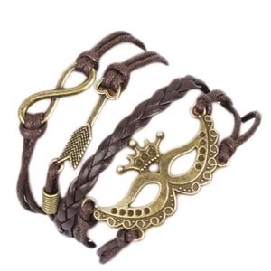 Crown Mask Arrow Infinity Leather Charm Bracelet